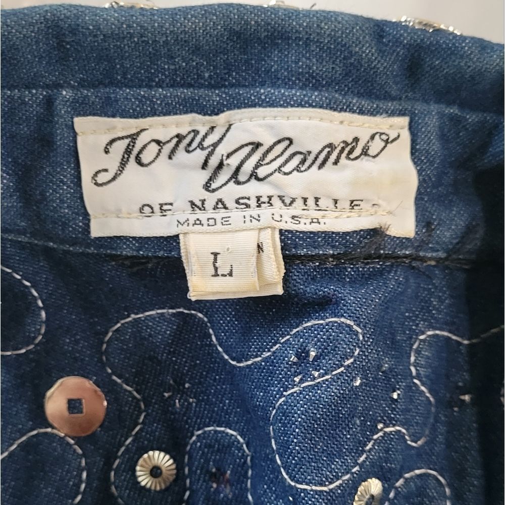 Tony Alamo Of Nashville Blue Denim Shirt with Embroidered Details Sz L - Picture 2 of 10